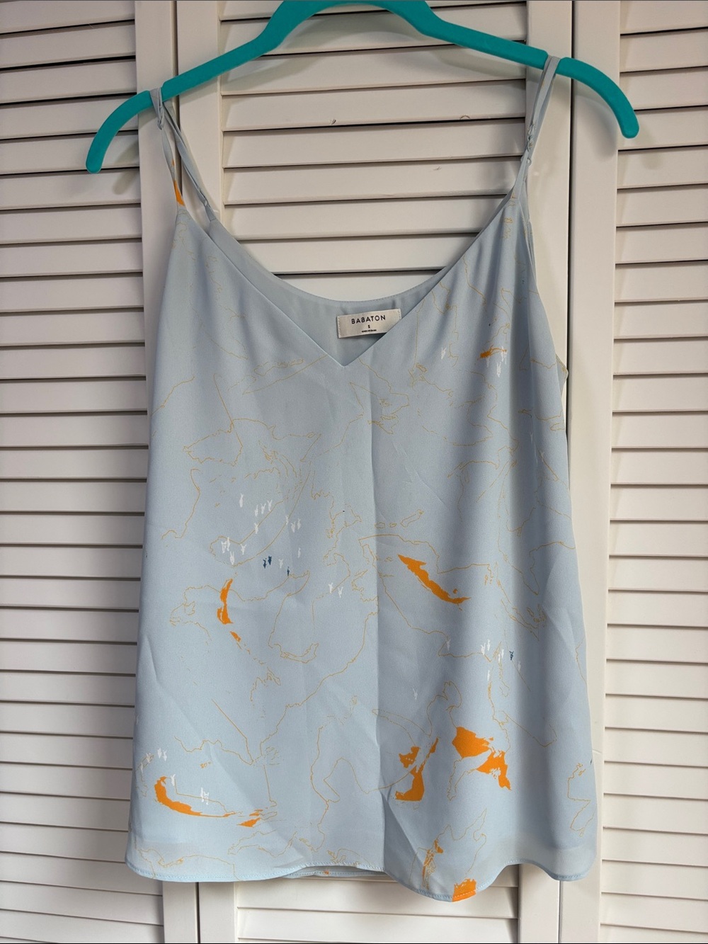 Babaton Light Blue Silk-Blend Cami with Orange Print